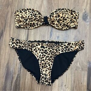 VTG Y2K 2000s Leopard Cheetah Animal Print Strapless Bikini